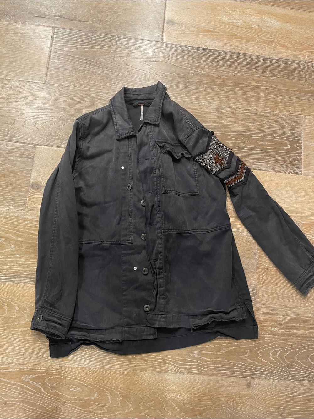 Free people Black Embellished Sleeve Utility Jacket size small